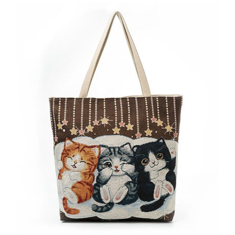 Torebka Płócienna Cute Cat Pattern Tote Na Ramię Dla Kobiet