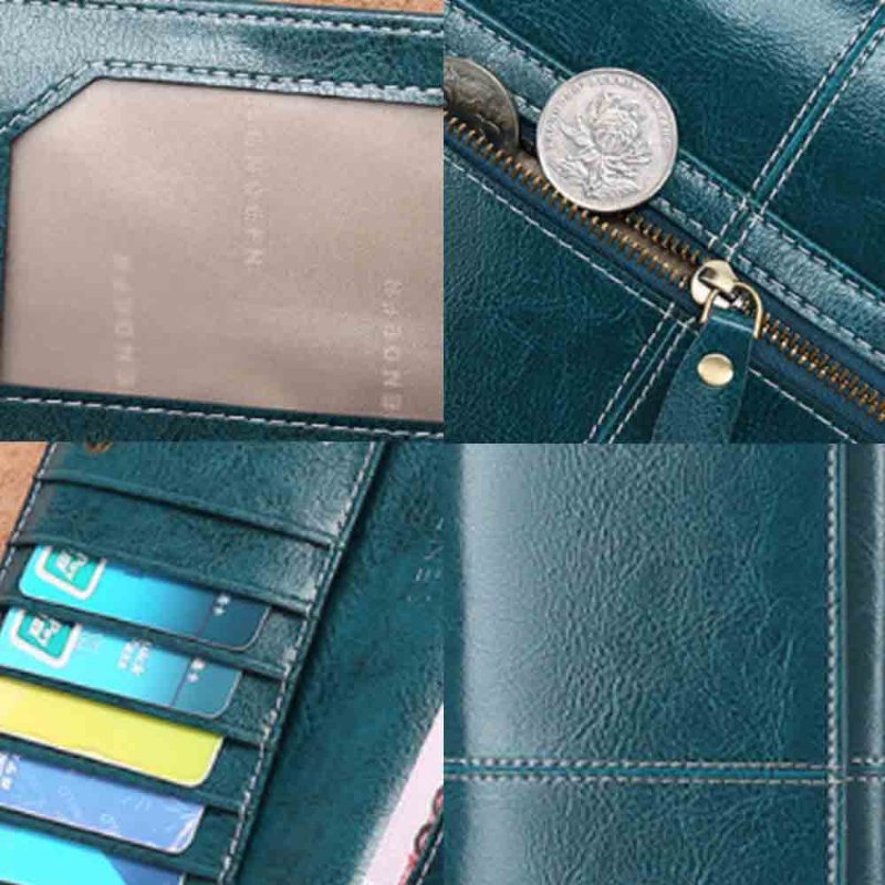 Wosk Olejowy Oxhide Clutch Z 2 Gniazdami Na Karty Duża Pojemność Skóra Bydlęca Portmonetka Na Zmiany Casual Posiadacz Telefonu Lady Bag