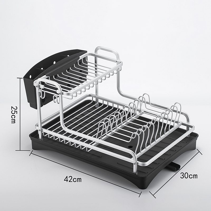 2 Tier Srebrny Ze Stali Nierdzewnej Aluminiowy Stojak Na Naczynia Ociekacz Do Przechowywania W Kuchni Półka Do Suszenia Taca Nad Zlewem Untensil Uchwyt Spustowy Organizator