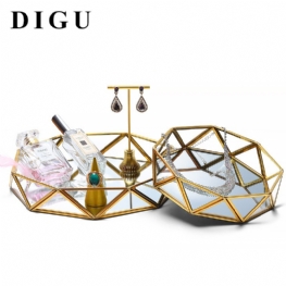Digu Nordic Kolczyki Pierścionek Taca Do Przechowywania Biżuterii Metalowe Szkło Przezroczyste Pudełko Wystawowe Na Biżuterię Delikatna