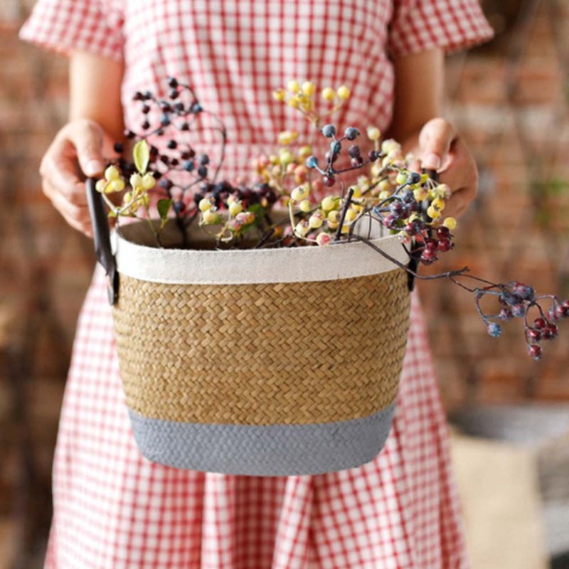 Ręcznie Tkany Kosz O Dużej Pojemności Domowa Torba Do Przechowywania Zabawek Na Zakupy Fashion Home Na Kwiaty Decor Ze Skórzaną Rączką