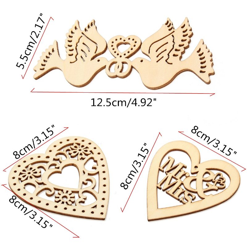 10 Sztuk Naturalnie Drewniane Serce Wycinane Laserowo Kształty Ozdoby Rzemieślnicze Upominki Ślubne