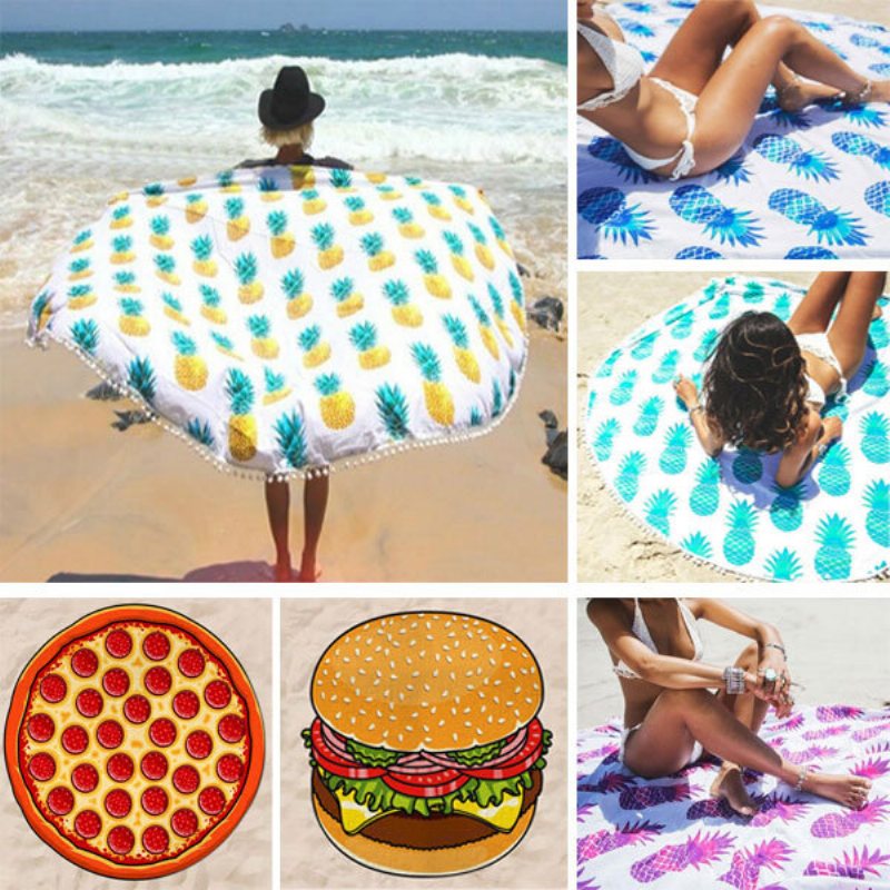 150 cm Donut Pizza Ananas Drukowanie Cienki Dakronowy Ręcznik Plażowy Szal Prześcieradło Tapestry