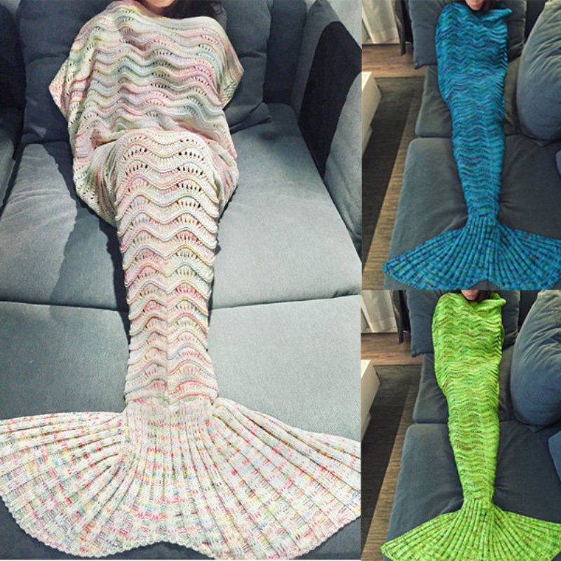 180*90 cm Fala Przędzy Knitting Syrenka Ogon Koc Prezent Urodzinowy Koc Mata Na Łóżko Śpiwór