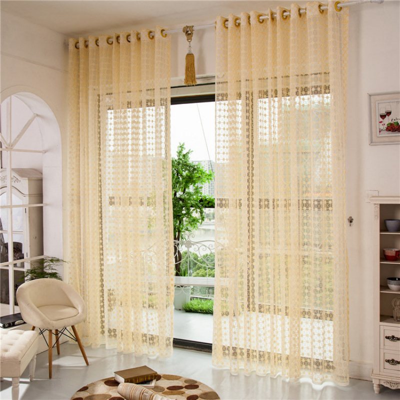 2 Panel Champagne Window Screening Hollow Out Sypialnia Balkon Sheer Tulle Zasłony