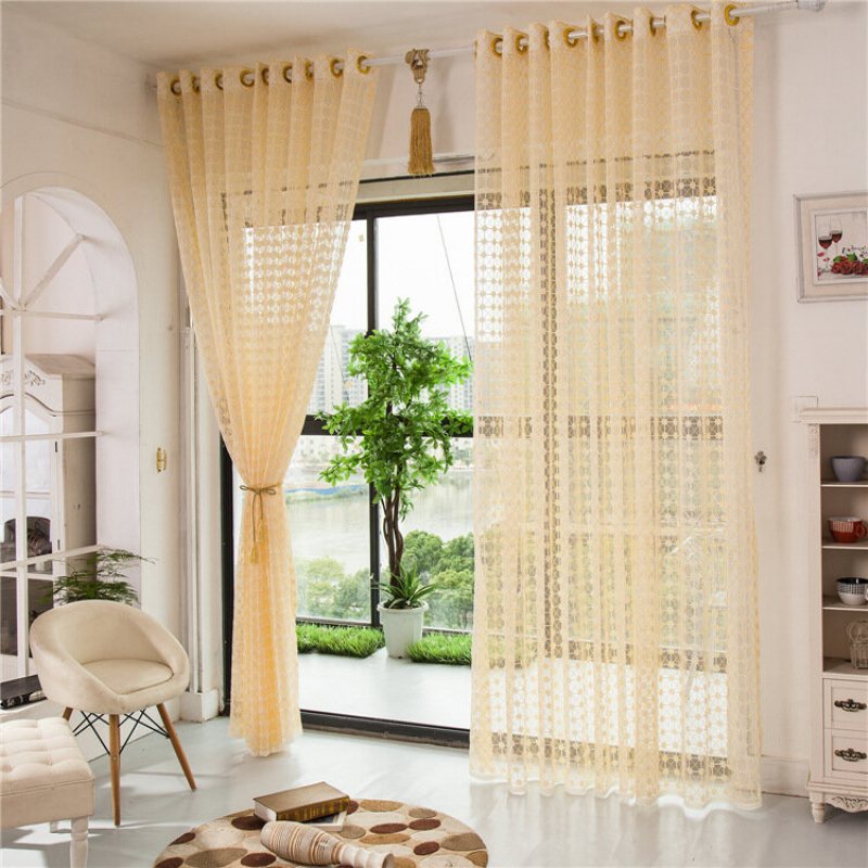 2 Panel Champagne Window Screening Hollow Out Sypialnia Balkon Sheer Tulle Zasłony