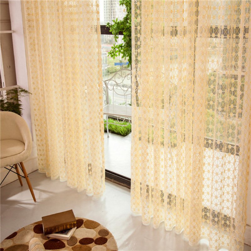 2 Panel Champagne Window Screening Hollow Out Sypialnia Balkon Sheer Tulle Zasłony