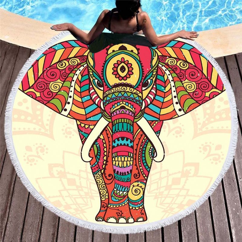 3d Totem Bohemian Mandala Elephant Printing Ręczniki Plażowe Mikrofibra Okrągły Kształt Koc Piknikowy