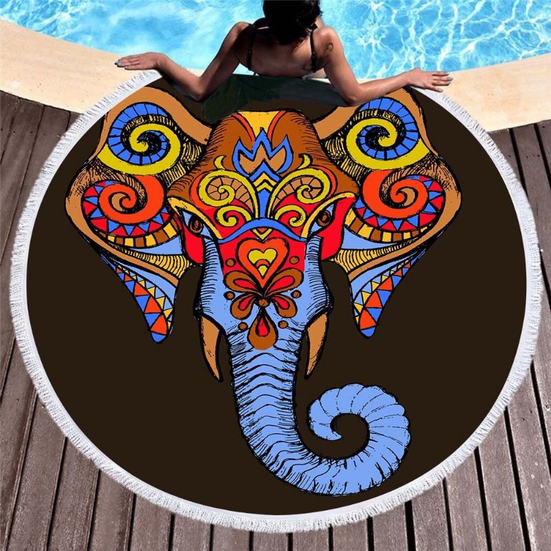 3d Totem Bohemian Mandala Elephant Printing Ręczniki Plażowe Mikrofibra Okrągły Kształt Koc Piknikowy