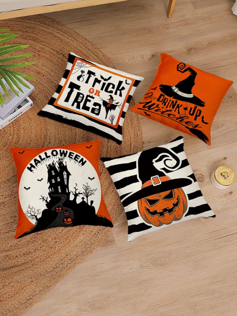 4 Szt. Pościel Retro Dyniowy Wzór Nietoperza Dekoracja Świąteczna Halloween Poszewka Na Poduszkę Na Na