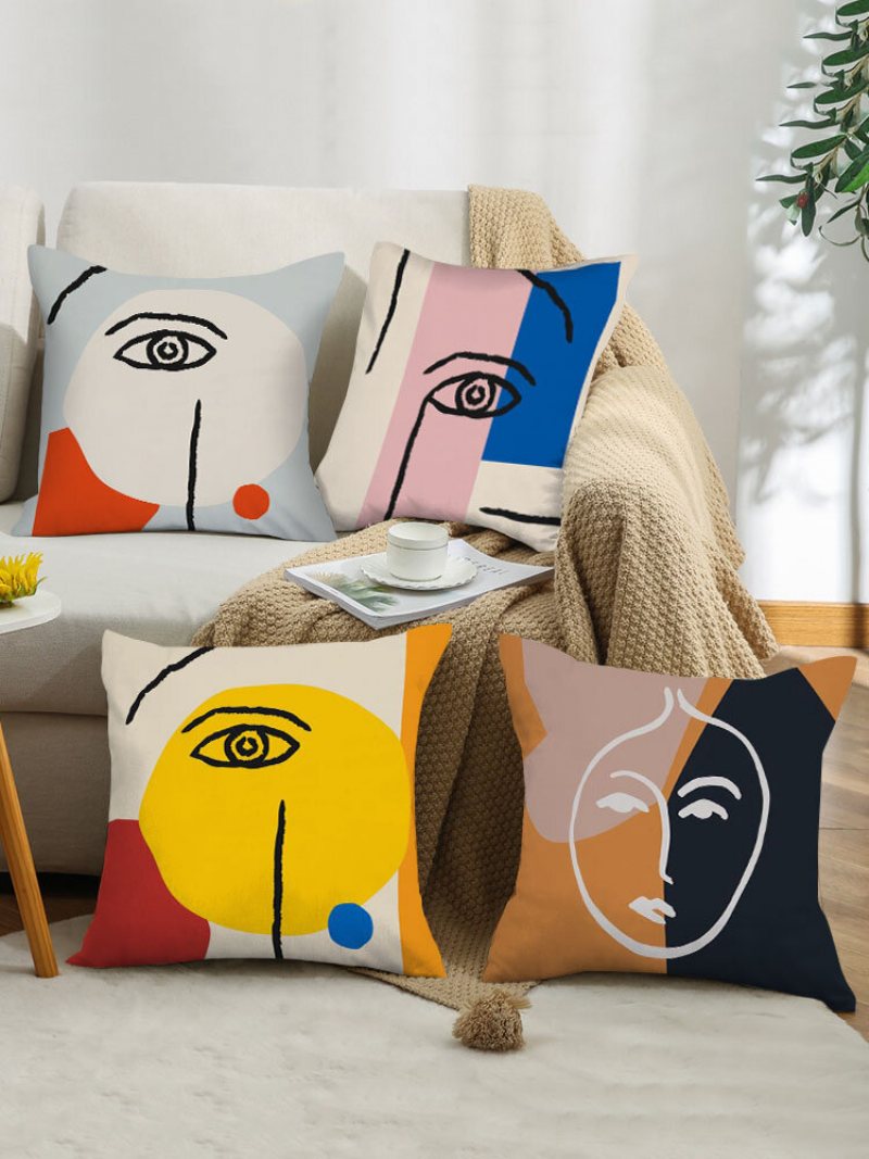 4 Sztuk Morandi Kolor Abstrakcyjny Wzór Linii Kobiece Rysunek Drukowanie Krótkie Pluszowe Poszewki Na Poduszkę Home Decor Sofa Salon Samochód Rzuć Poszewka Na