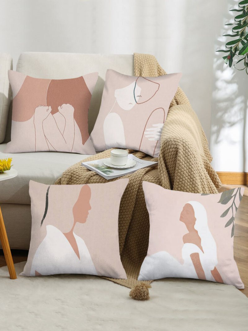 4 Sztuk Morandi Kolor Abstrakcyjny Wzór Linii Kobiece Rysunek Drukowanie Krótkie Pluszowe Poszewki Na Poduszkę Home Decor Sofa Salon Samochód Rzuć Poszewka Na