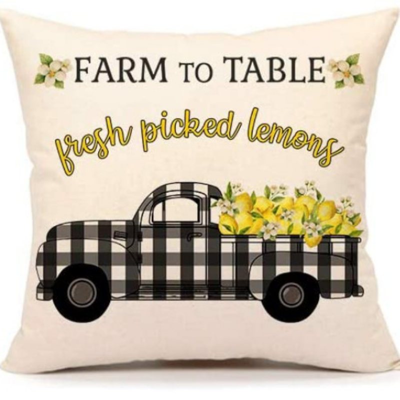 4 Sztuk Summer Lemon Farmhouse Cytat Rzuć Poszewki Na Poduszki Buffalo Truck Poszewka Na Poduszkę Na Sofę Kanapa 18x18 Cali Bawełniana Pościel