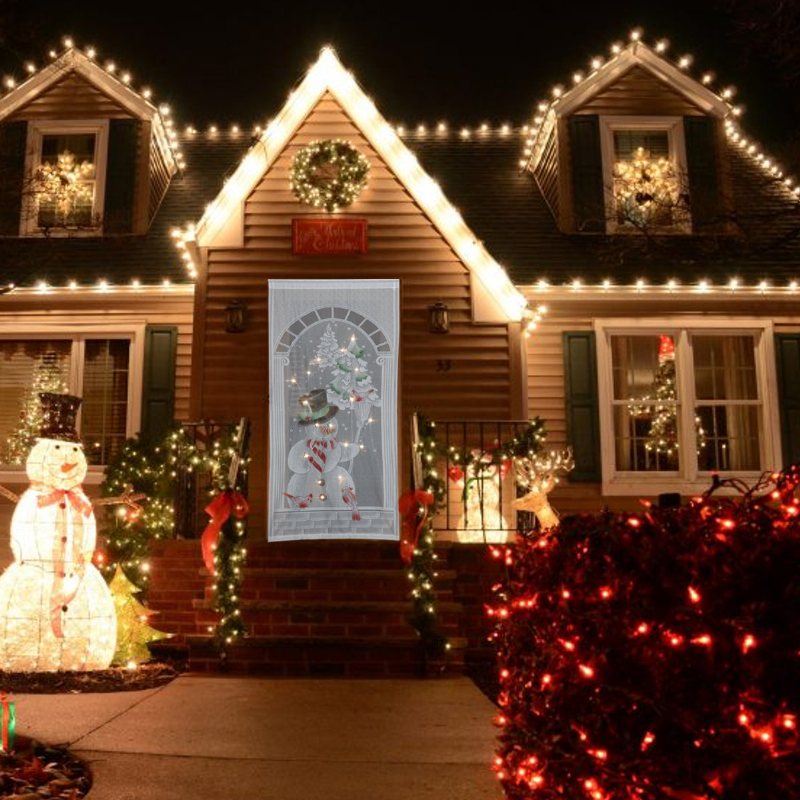 40x84 Cal Christmas Snowman Biała Koronkowa Zasłona Okna Z Ciągiem Led