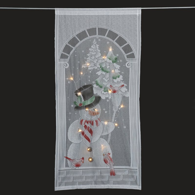 40x84 Cal Christmas Snowman Biała Koronkowa Zasłona Okna Z Ciągiem Led