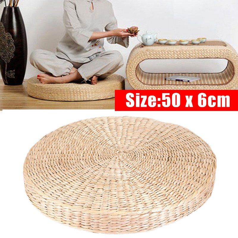 50x6cm Gruba Okrągła Pufa Tatami Naturalna Mata Do Medytacji Ze Słomy Poduszka Podłogowa Z Wikliny Do Jogi