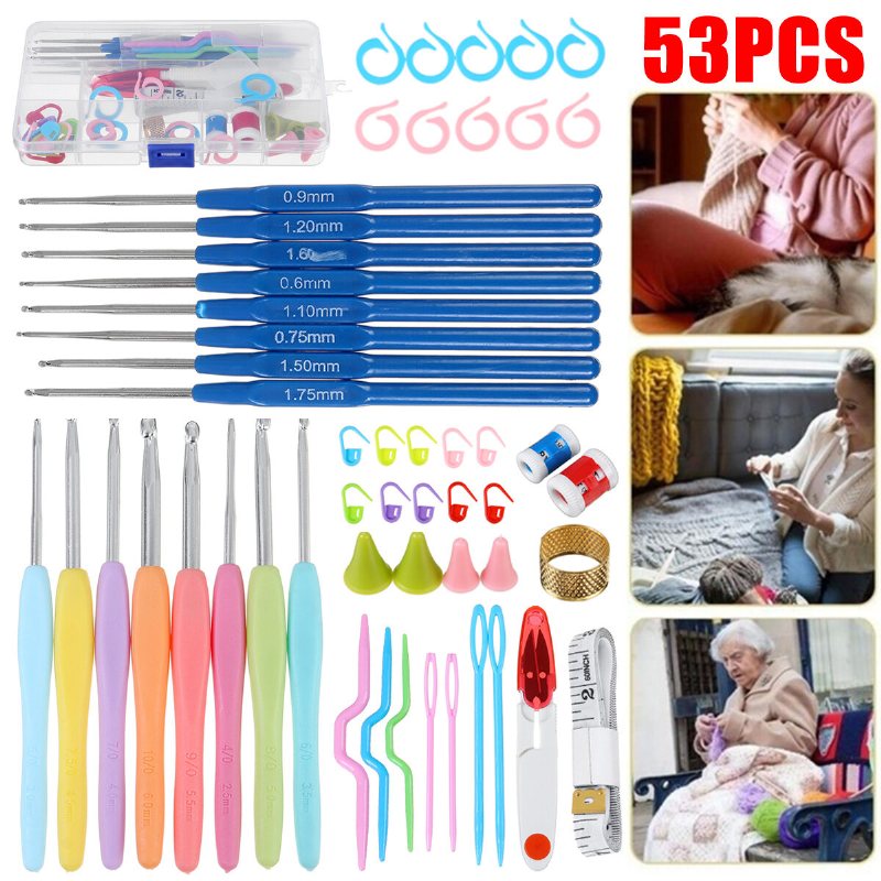 53 Szt. Zestaw Szydełkowy Przędza Splot Szydełko Igły Knitting Accessorries Craft Crochet Set