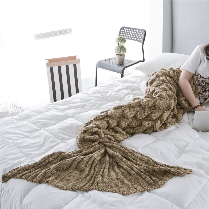 90x190cm Przędza Knitting Mermaid Tail Koc Rybie Łuski Styl Ciepły Super Miękki Śpiwór Mata Na Łóżko