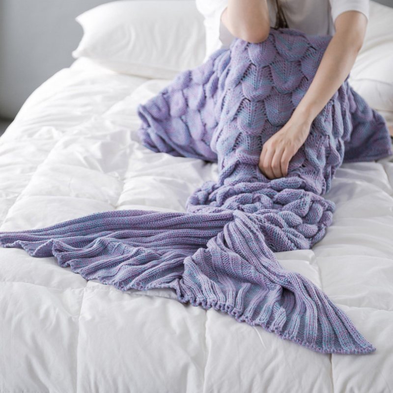 90x190cm Przędza Knitting Mermaid Tail Koc Rybie Łuski Styl Ciepły Super Miękki Śpiwór Mata Na Łóżko