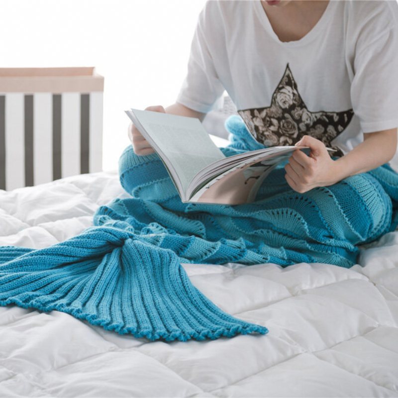 95x195 cm Przędza Knitting Mermaid Tail Koc Wave Stripe Ciepły Super Miękki Śpiwór Mata Na Łóżko