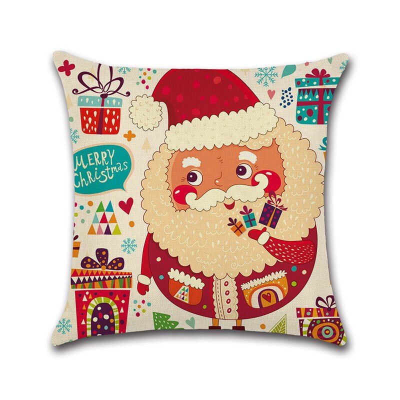 Cartoon Christmas Santa Pattern Pościel Bawełniana Poszewka Domowa Sofa Świąteczna Dekoracja Poszewki Na Poduszki