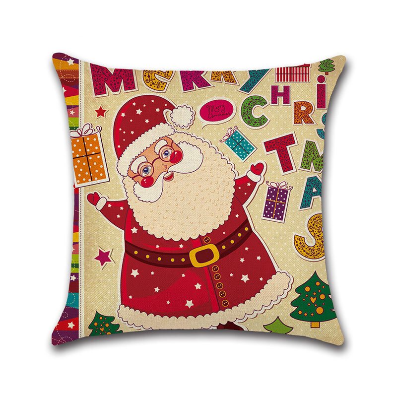 Cartoon Christmas Santa Pattern Pościel Bawełniana Poszewka Domowa Sofa Świąteczna Dekoracja Poszewki Na Poduszki