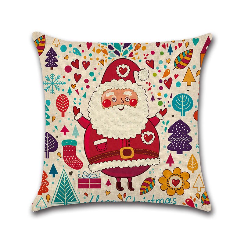 Cartoon Christmas Santa Pattern Pościel Bawełniana Poszewka Domowa Sofa Świąteczna Dekoracja Poszewki Na Poduszki