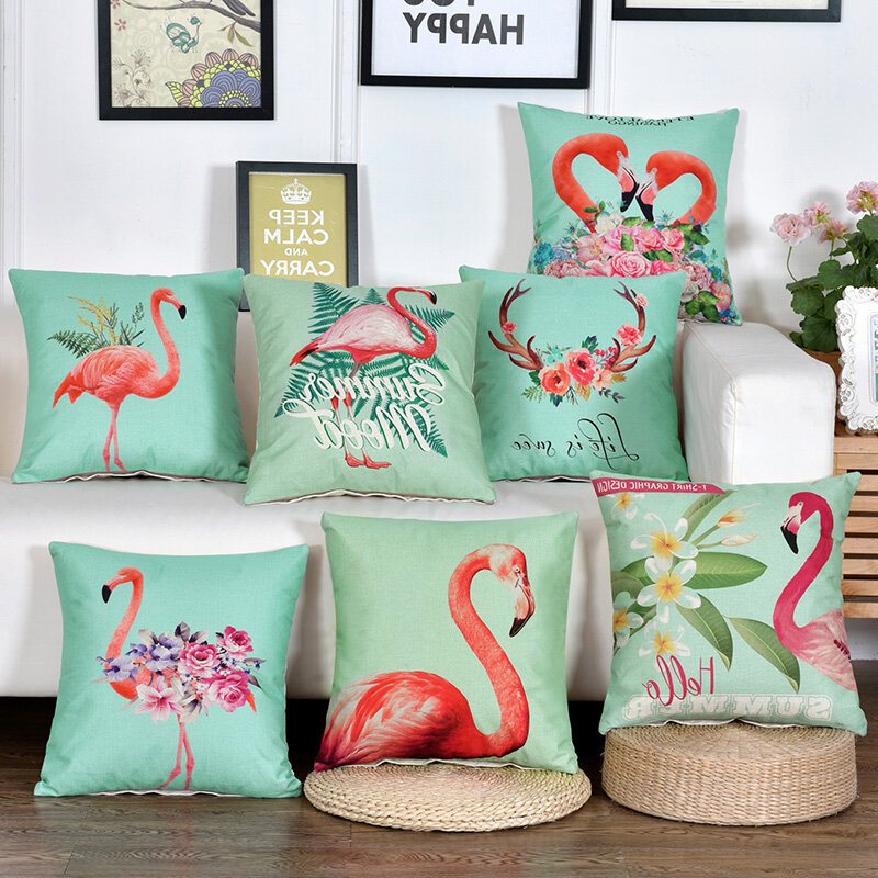 Kreatywny Flamingo Cartoon Wzór Bawełniana Poszewka Na Poduszkę Home Decor