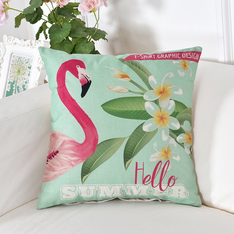 Kreatywny Flamingo Cartoon Wzór Bawełniana Poszewka Na Poduszkę Home Decor