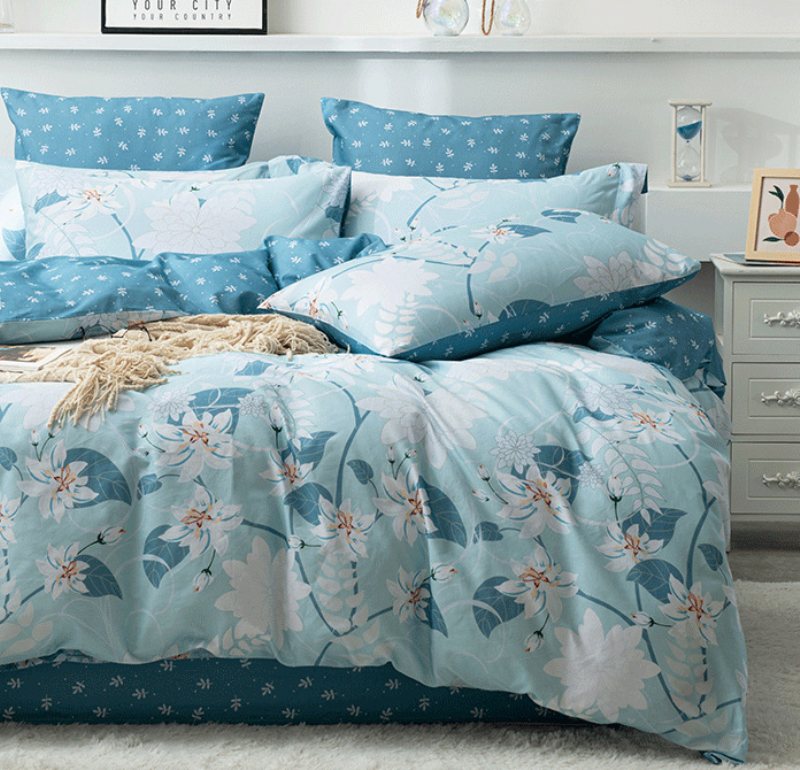 Luksusowa Bawełniana Narzuta / Komplet Narzut Kołdra Queen King Size Bed 230x229cm Blue Flower