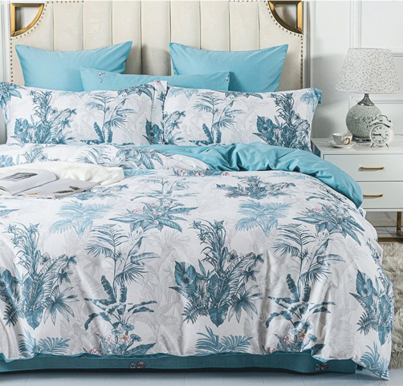 Luksusowa Bawełniana Narzuta / Komplet Narzut Kołdra Queen King Size Bed 230x229cm Blue Flower