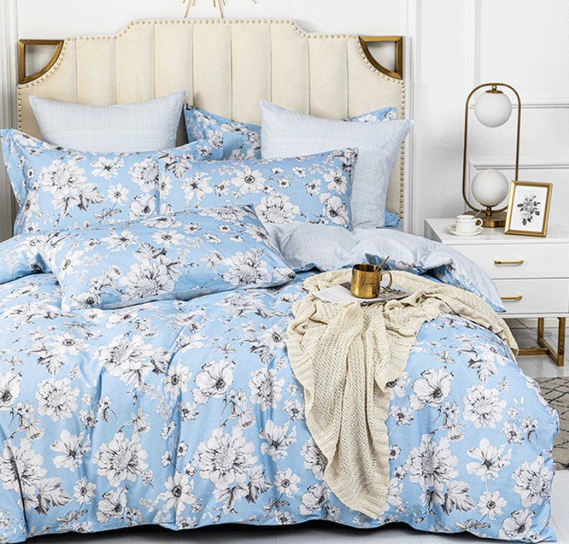 Luksusowa Bawełniana Narzuta / Komplet Narzut Kołdra Queen King Size Bed 230x229cm Blue Flower