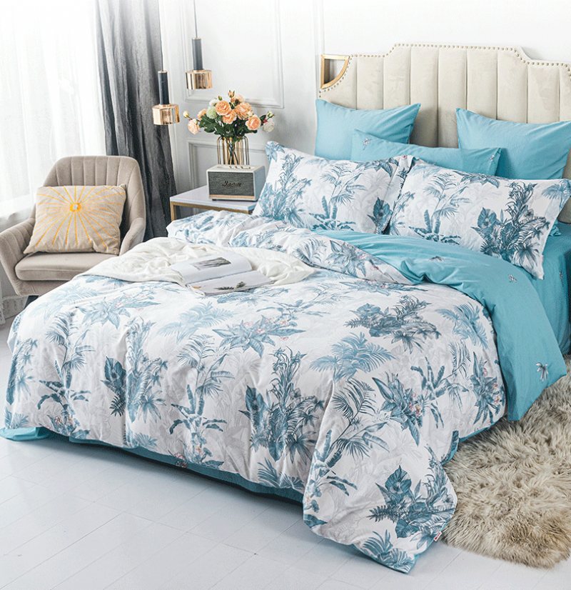 Luksusowa Bawełniana Narzuta / Komplet Narzut Kołdra Queen King Size Bed 230x229cm Blue Flower