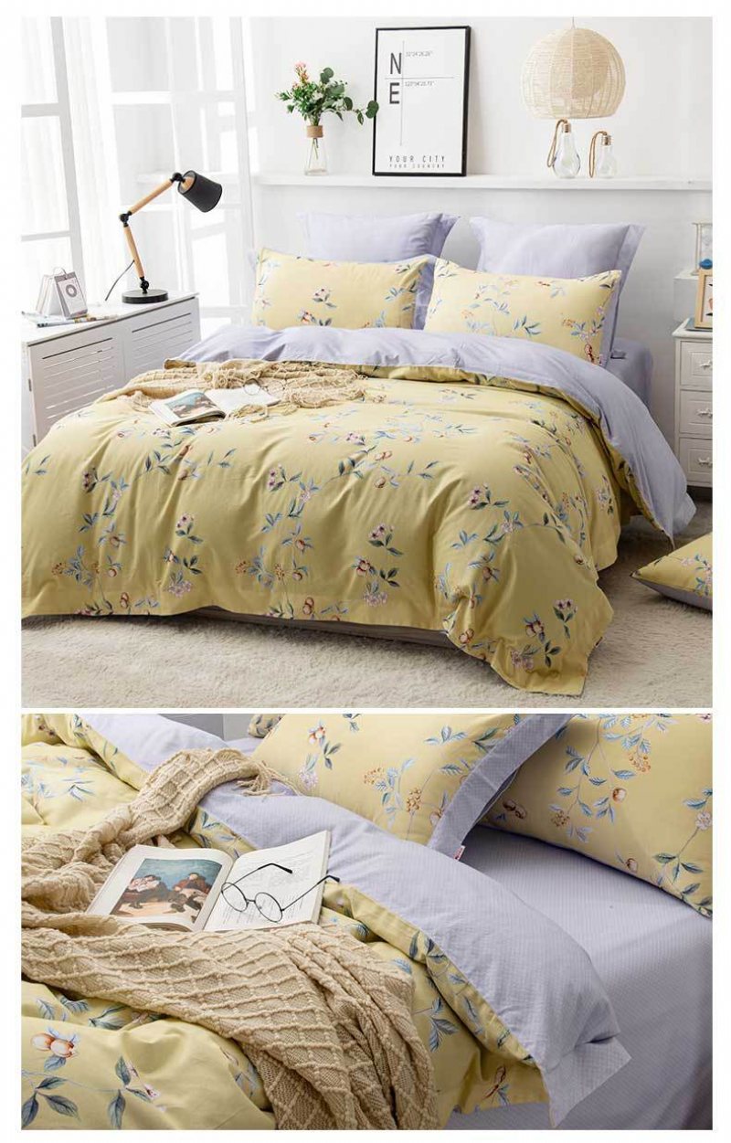 Luksusowa Bawełniana Narzuta / Komplet Narzut Kołdra Queen King Size Bed 230x229cm Blue Flower