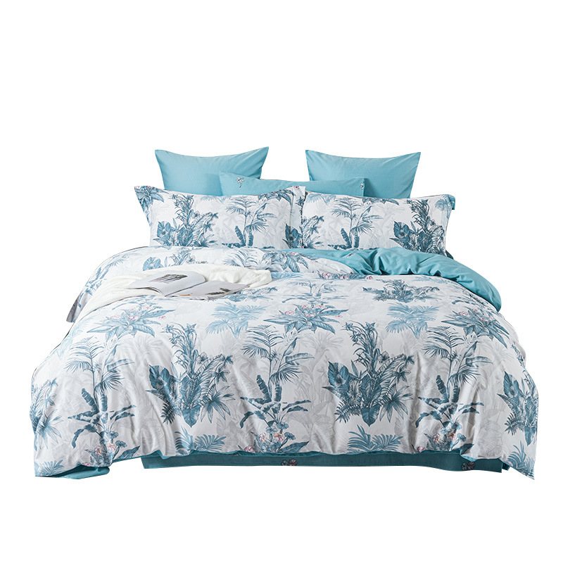 Luksusowa Bawełniana Narzuta / Komplet Narzut Kołdra Queen King Size Bed 230x229cm Blue Flower