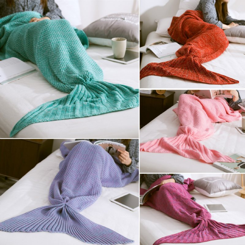 Przędza Knitting Mermaid Tail Koc Włókna Ciepłe Super Miękkie Home Office Sleep Bag Łóżko Mat