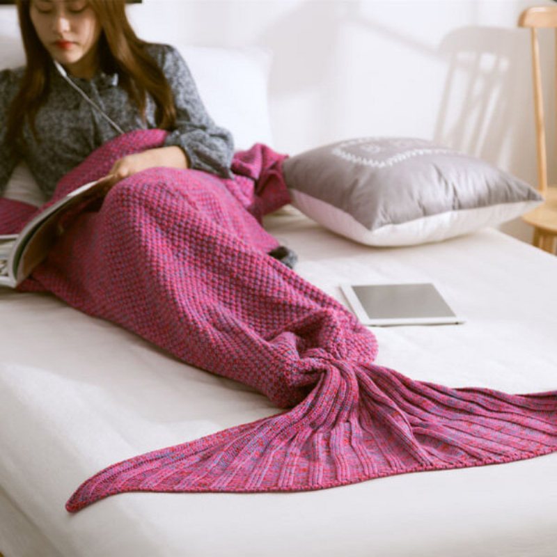 Przędza Knitting Mermaid Tail Koc Włókna Ciepłe Super Miękkie Home Office Sleep Bag Łóżko Mat