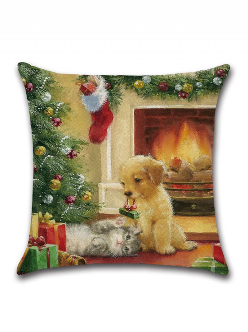 Retro Boże Narodzenie Santa Doggy Pościel Rzuć Poszewka Na Poduszkę Domowa Na Na Sofę Christmas Gift Decor