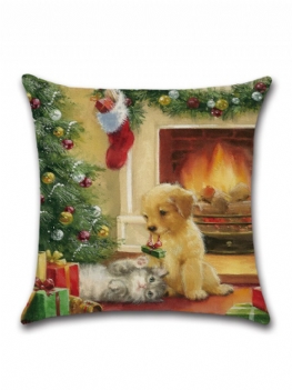 Retro Boże Narodzenie Santa Doggy Pościel Rzuć Poszewka Na Poduszkę Domowa Na Na Sofę Christmas Gift Decor