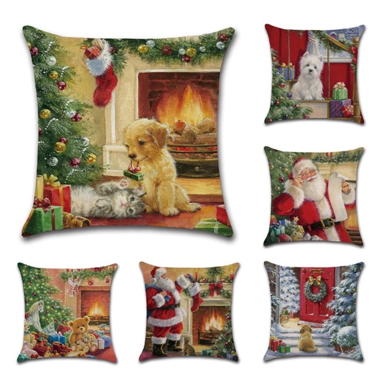 Retro Boże Narodzenie Santa Doggy Pościel Rzuć Poszewka Na Poduszkę Domowa Na Na Sofę Christmas Gift Decor