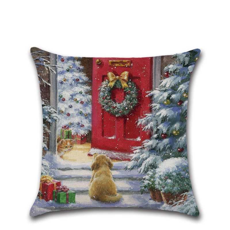 Retro Boże Narodzenie Santa Doggy Pościel Rzuć Poszewka Na Poduszkę Domowa Na Na Sofę Christmas Gift Decor