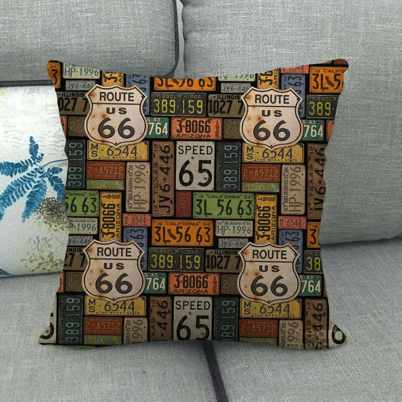 Vintage America 66 Wzór Drogowy Lniana Poszewka Na Poduszkę Domowa Sofa Miękka Talia Poszewki Na Poduszki Art Dec