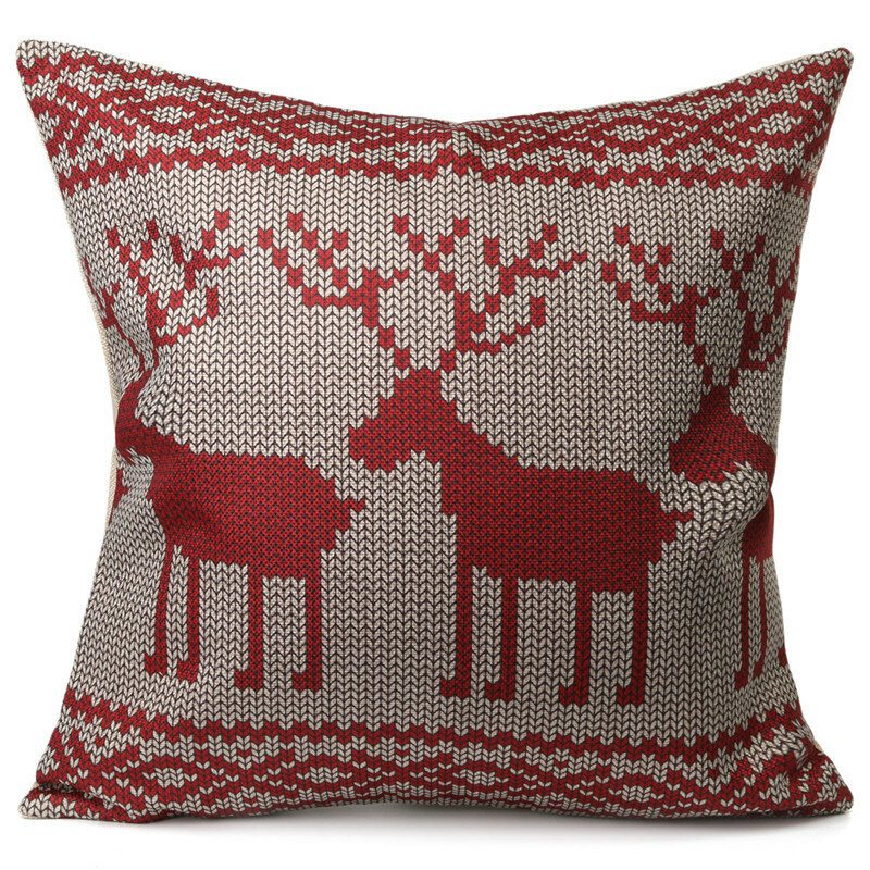 Vintage Christmas Series Deer Poszewka Na Poduszkę Bawełniana Kwadratowa Sofa Rzuć Na