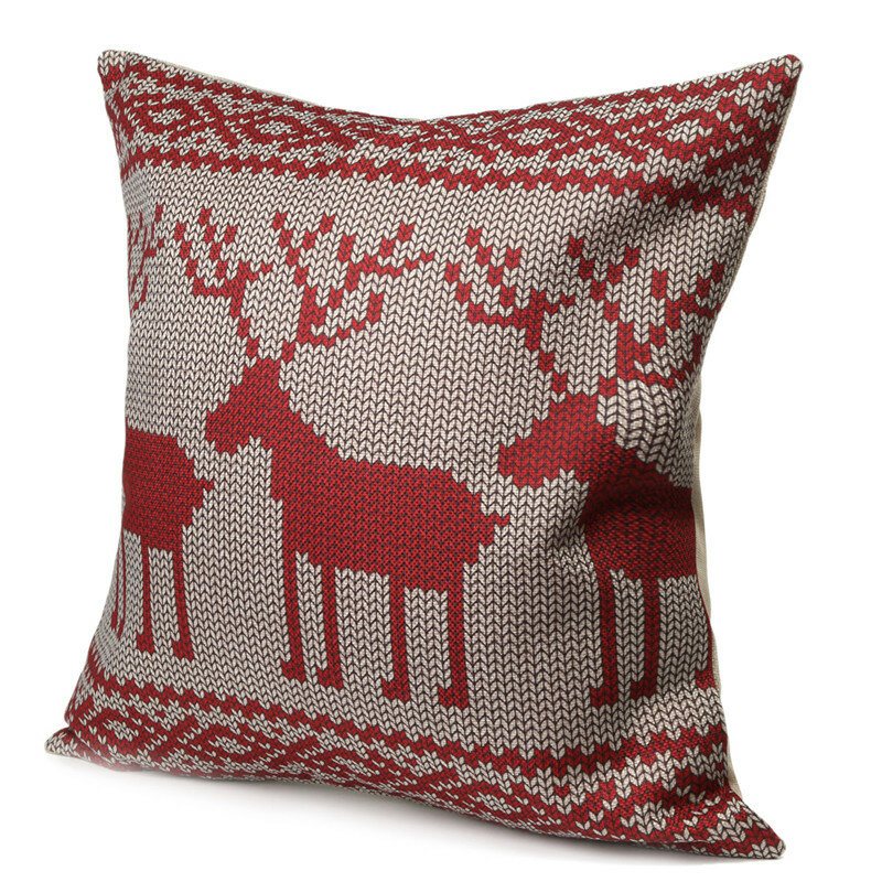 Vintage Christmas Series Deer Poszewka Na Poduszkę Bawełniana Kwadratowa Sofa Rzuć Na