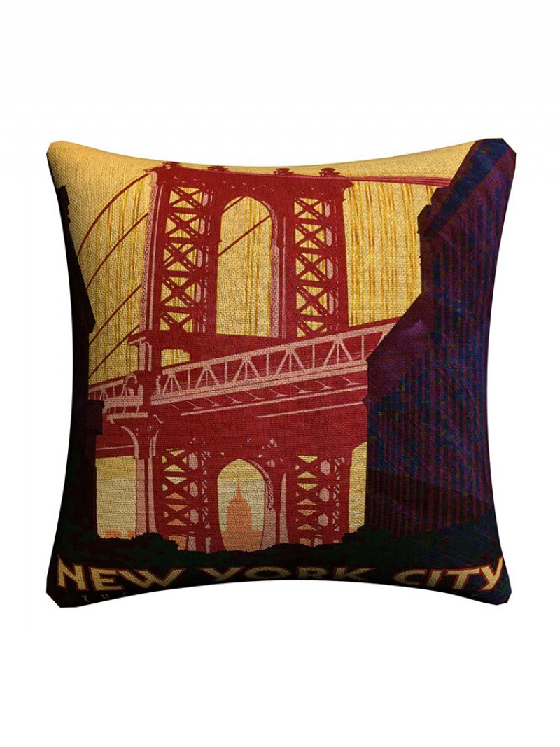 Vintage City Landmark Pattern Lniana Poszewka Na Poduszkę Home Sofa Biuro Talia Poszewki Na Poduszki Art Dec