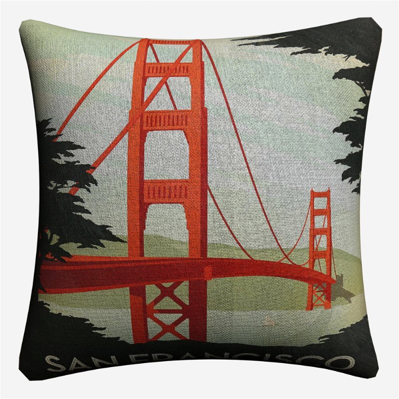 Vintage City Landmark Pattern Lniana Poszewka Na Poduszkę Home Sofa Biuro Talia Poszewki Na Poduszki Art Dec