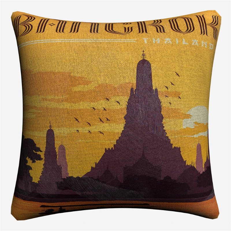 Vintage City Landmark Pattern Lniana Poszewka Na Poduszkę Home Sofa Biuro Talia Poszewki Na Poduszki Art Dec