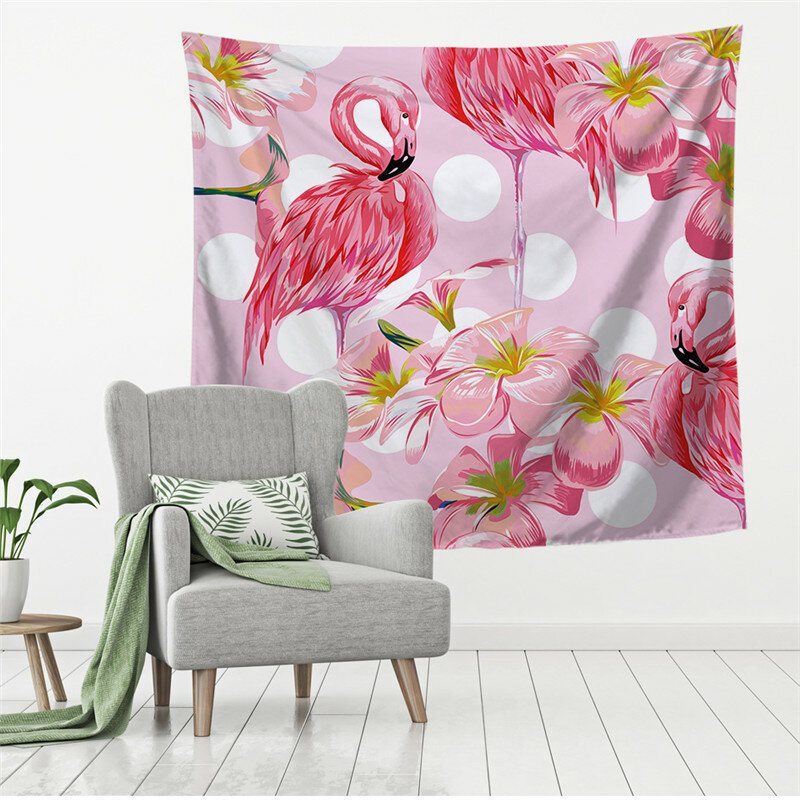 Wall Hanging Flamingo Drukowane Gobeliny Dekoracja Pokoju Art Rośliny Tropikalne Mata Do Jogi