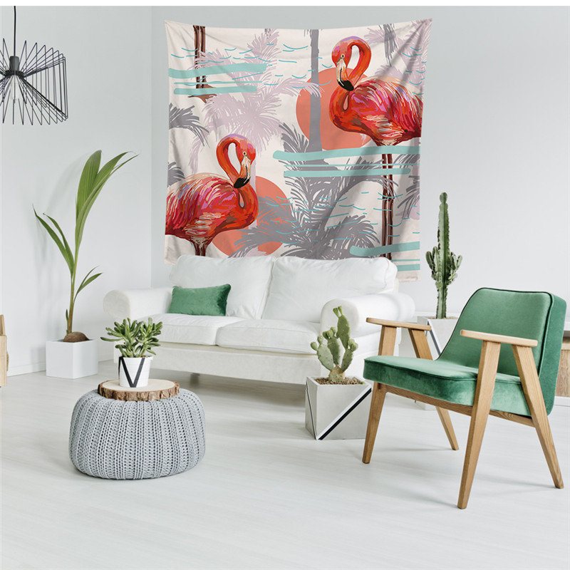 Wall Hanging Flamingo Drukowane Gobeliny Dekoracja Pokoju Art Rośliny Tropikalne Mata Do Jogi