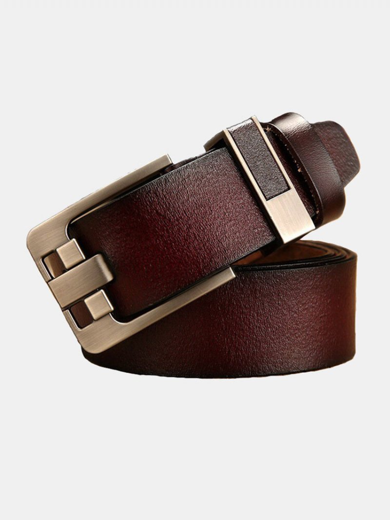 Męski Skórzany Pasek Z Drugiej Warstwy Bydlęcej Ze Stopu W Jednolitym Kolorze Ze Sprzączką Vintage Casual Business Belt